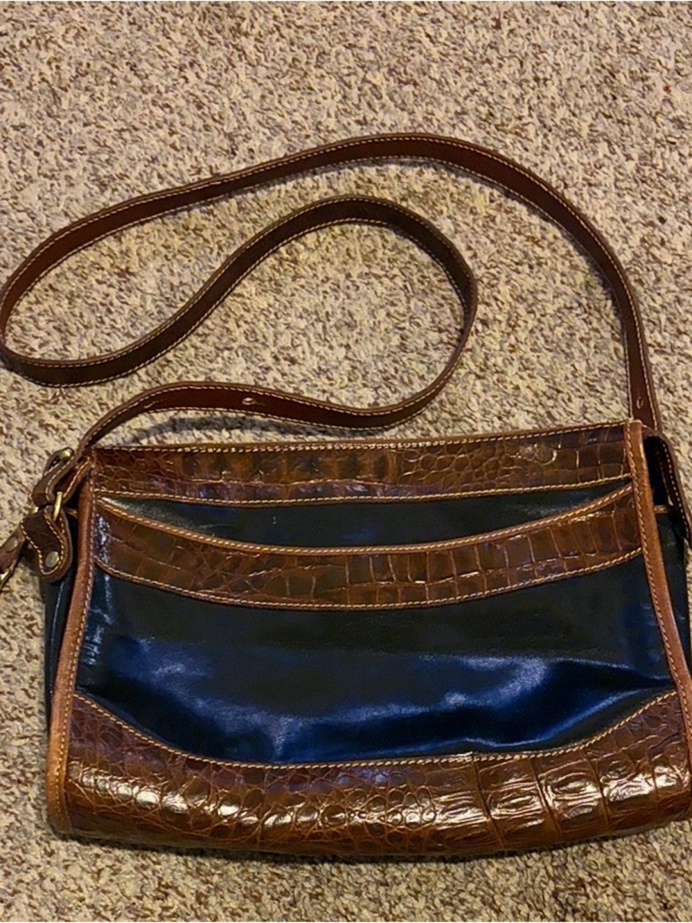 Brahmin Brown Croc-Embossed Leather Crossbody with Black Panel